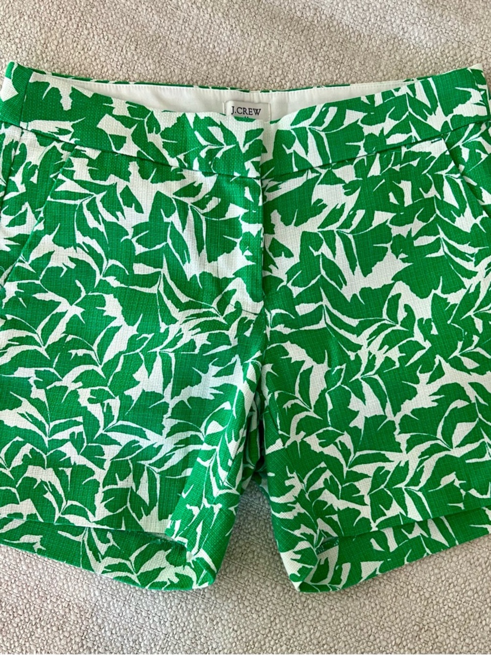 J. Crew Green and White Leaf-Print Tailored Shorts
